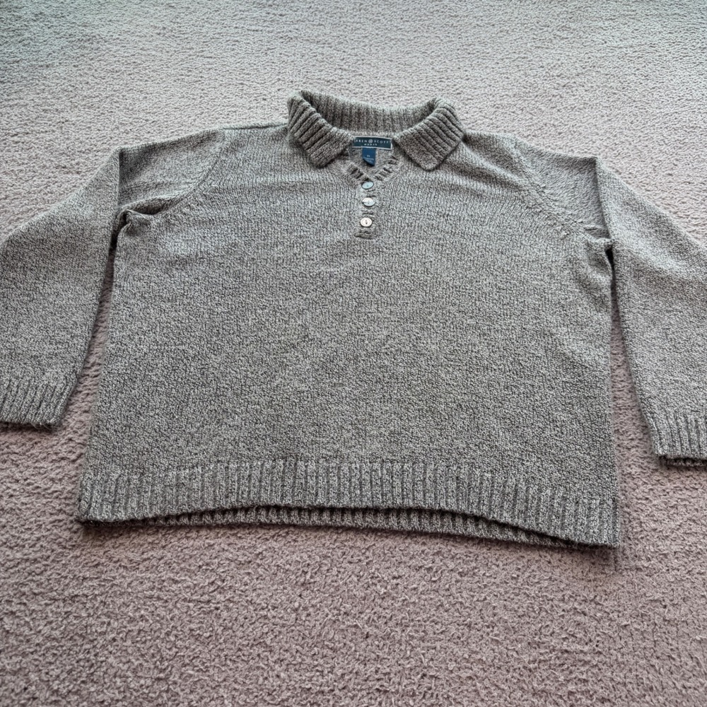 Karen Scott Woman Grey Marl Polo Collar Henley Sweater Plus Size 1X